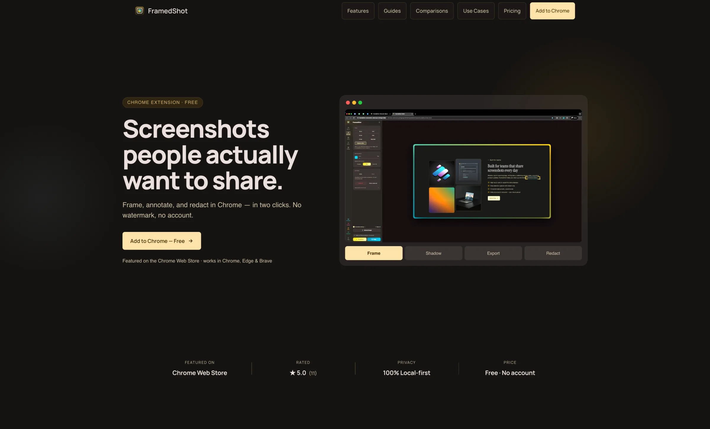 FramedShot browser frame editor styling a screenshot in Chrome as a free Screely alternative